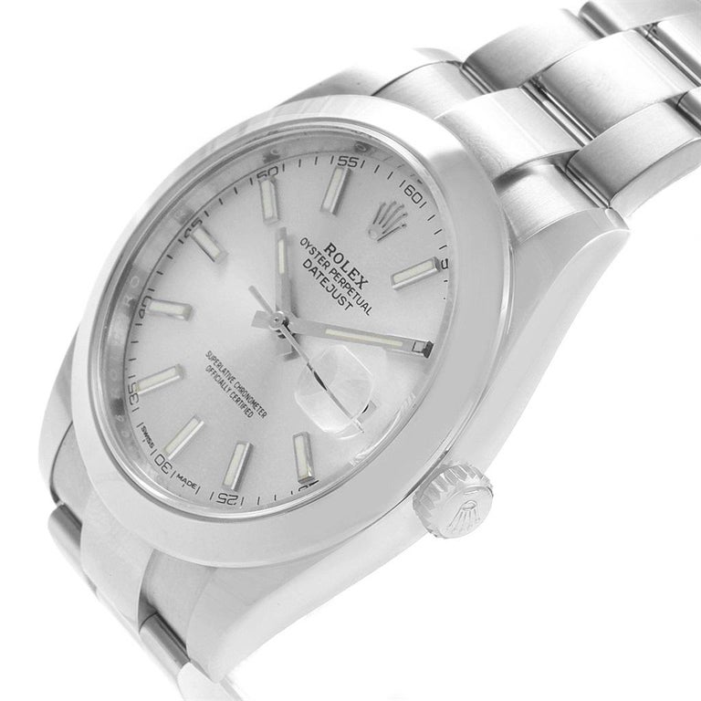 Rolex Datejust 41 Silver Baton Dial Stainless Steel Men's ...