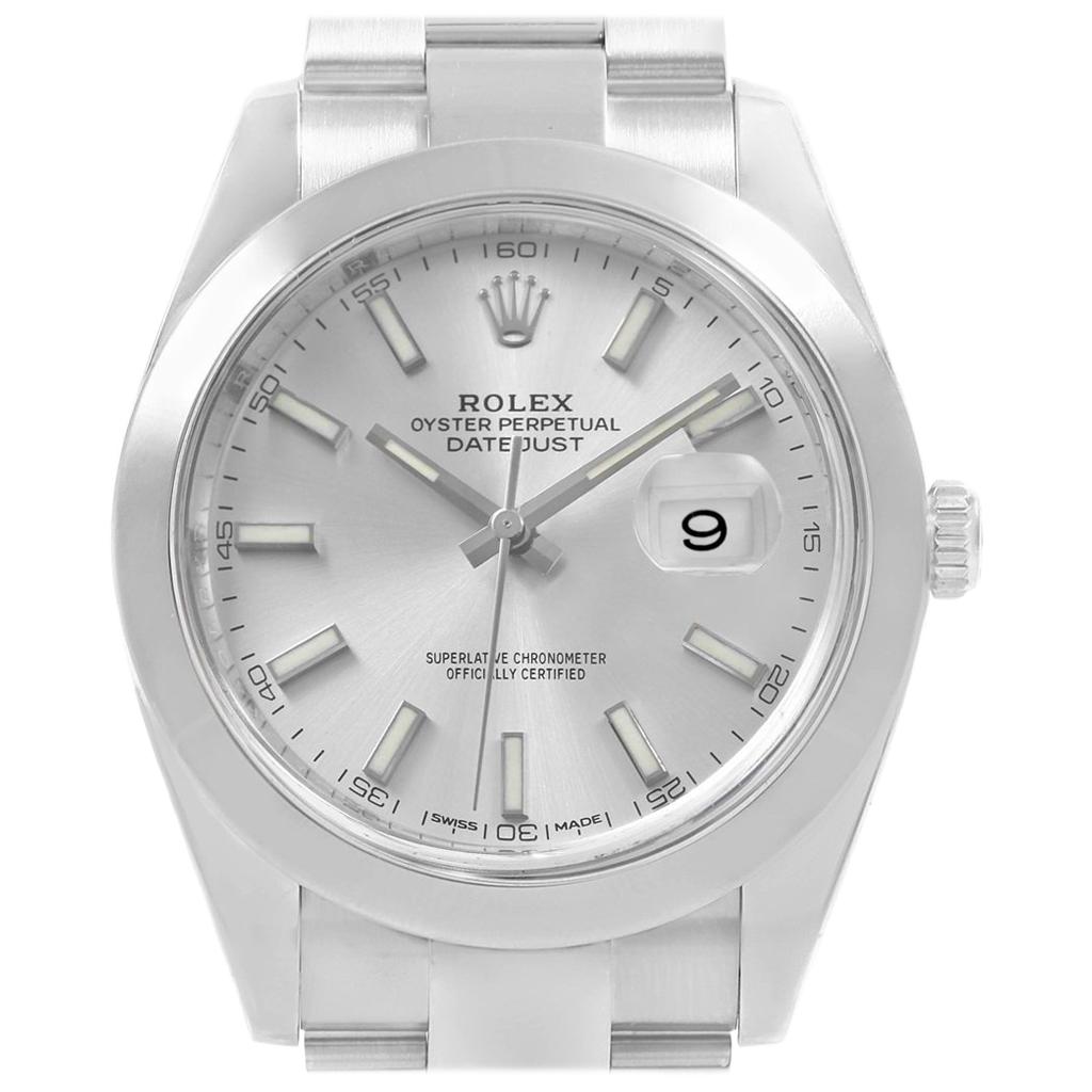 Rolex Datejust 41 Silver Baton Dial Stainless Steel Men's Watch 126300 For Sale