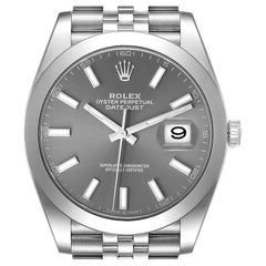Rolex Datejust 41 Slate Dial Smooth Bezel Steel Mens Watch 126300 Unworn