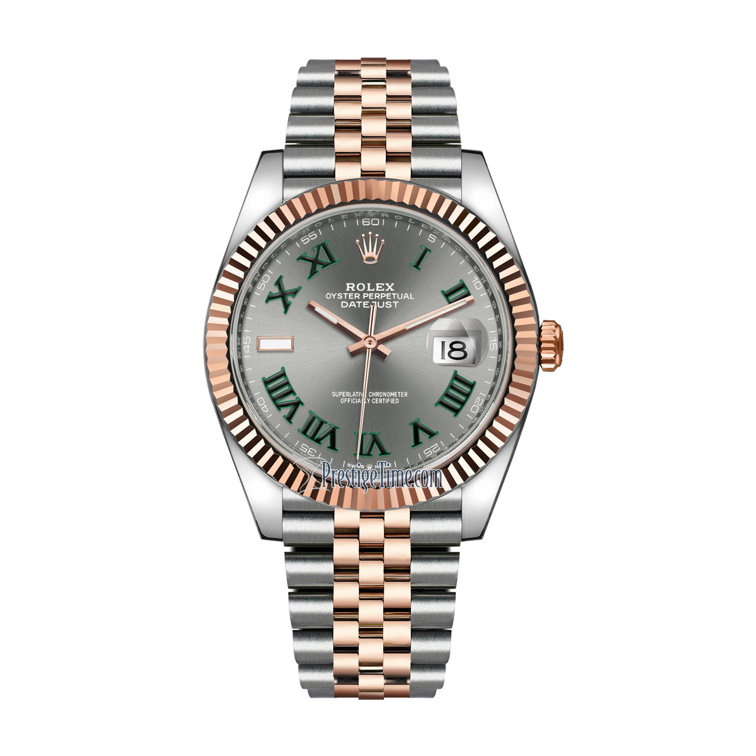 Rolex Datejust 41 Slate Roman Dial Fluted Bezel Everose Gold Men's Watch 126331 In New Condition In New York, NY