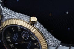 Rolex Datejust 41 Stainless SS and 18k YG Watch Custom Grey Roman Diamond Dial