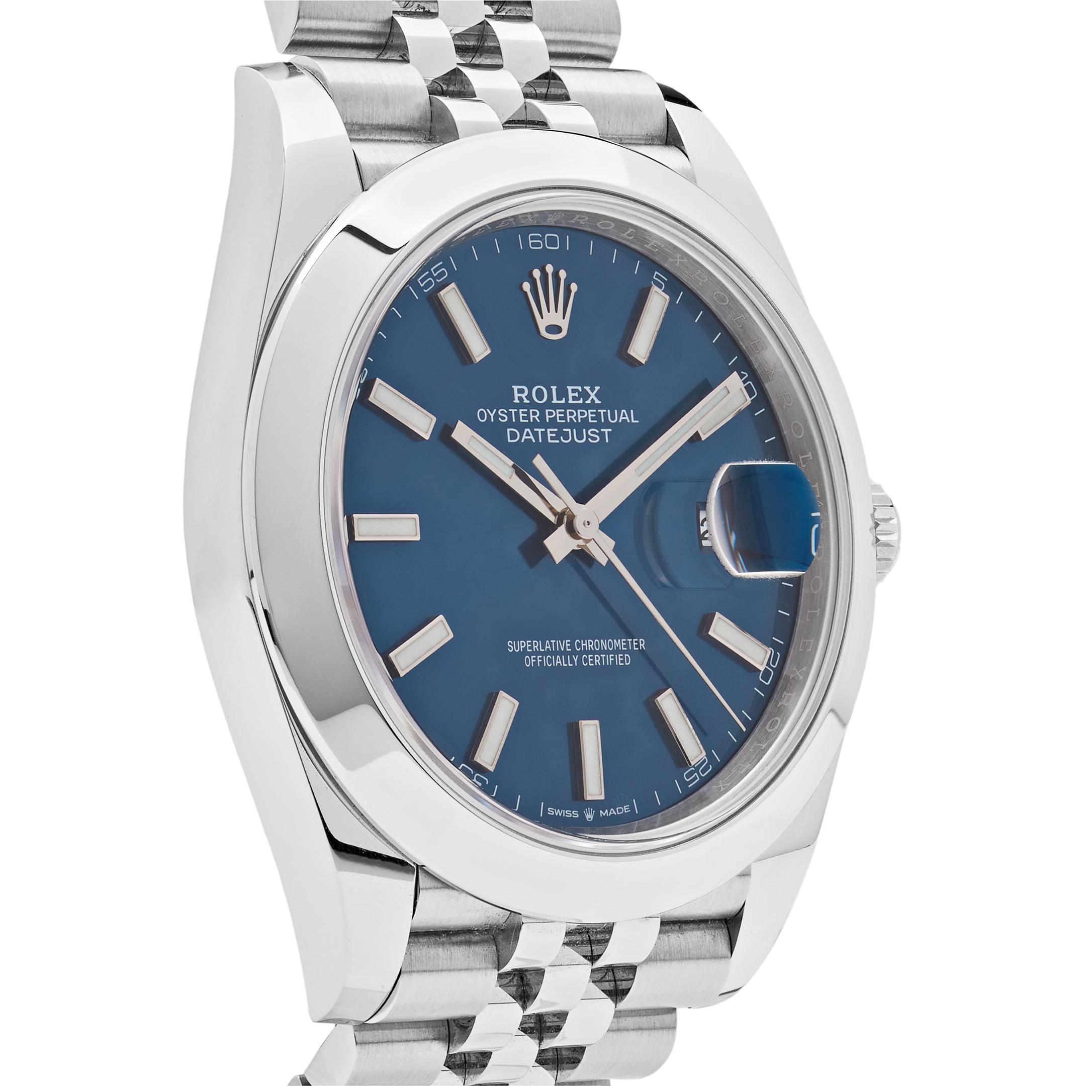 Rolex Datejust 41 Stainless Steel Blue Dial Jubilee 126300 In Good Condition In New York, NY