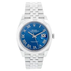 Rolex Datejust 41  Blaue römische Herrenuhr aus Edelstahl 126334