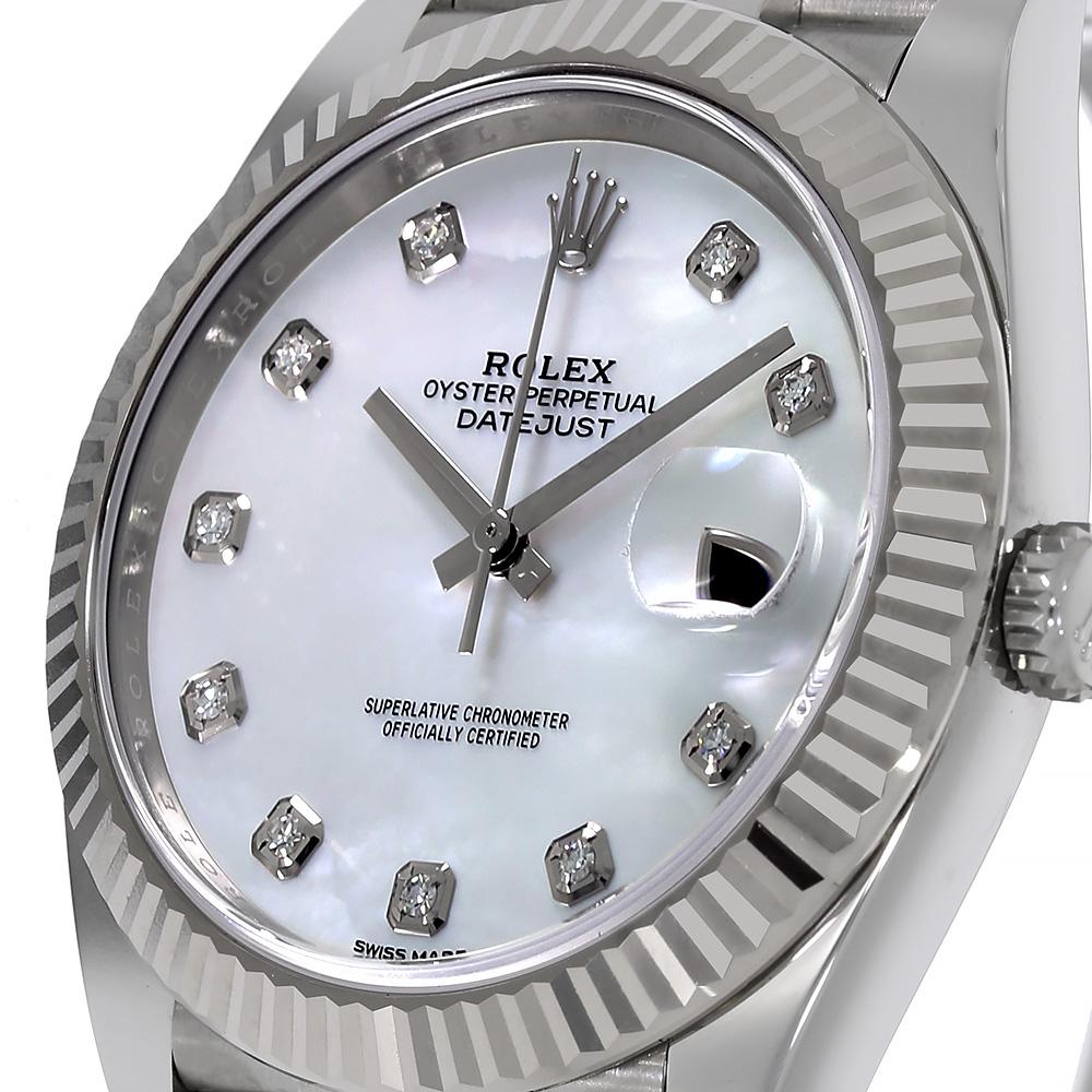 Modern Rolex Datejust 41 Stainless-Steel White MOP Diamond Dial Watch 126334 For Sale