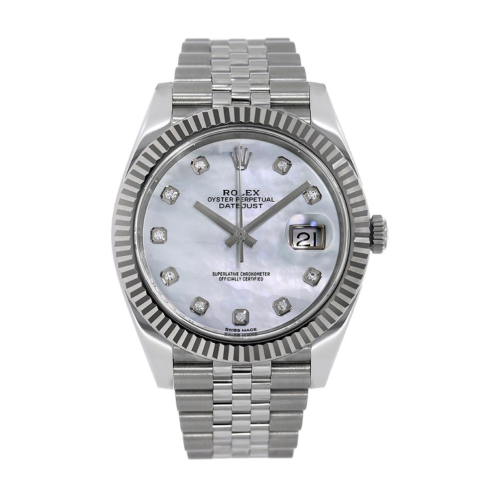 Rolex Datejust 41 Stainless-Steel White MOP Diamond Dial Watch 126334 For Sale