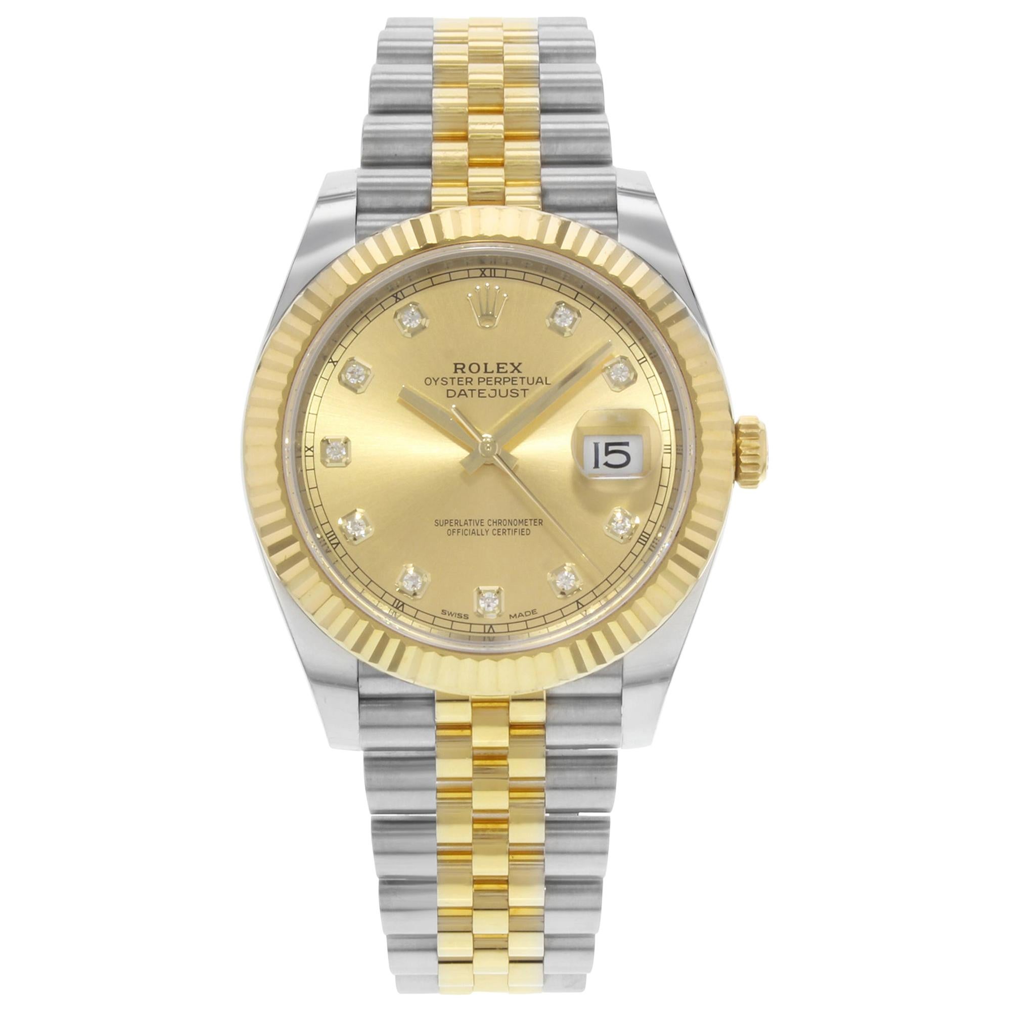 Rolex Datejust 41 Steel 18 Karat Gold Champagne Diamond Dial Men's Watch 126333