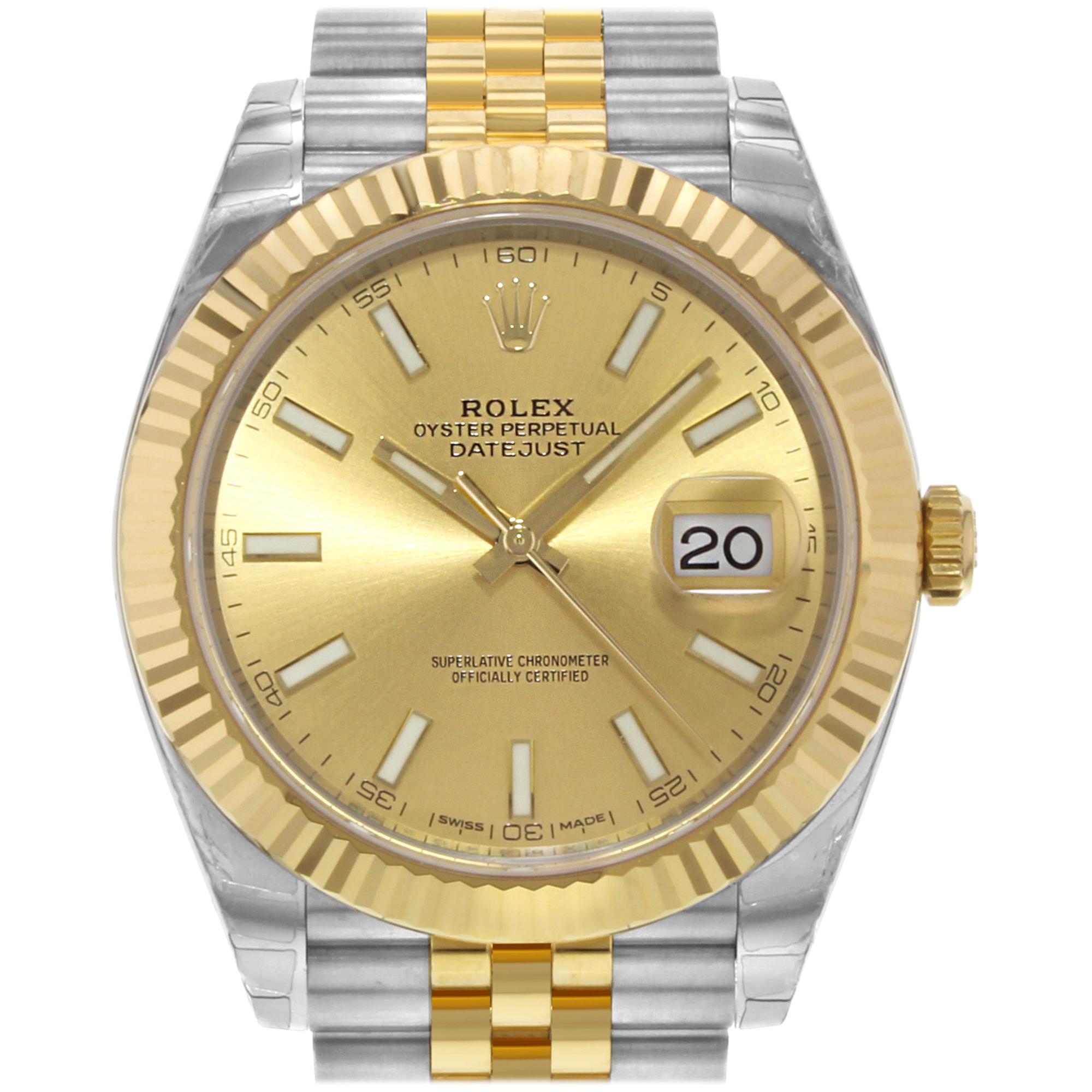 Rolex Datejust 41 Steel 18 Karat Gold Champagne Index Dial Men's Watch 126333