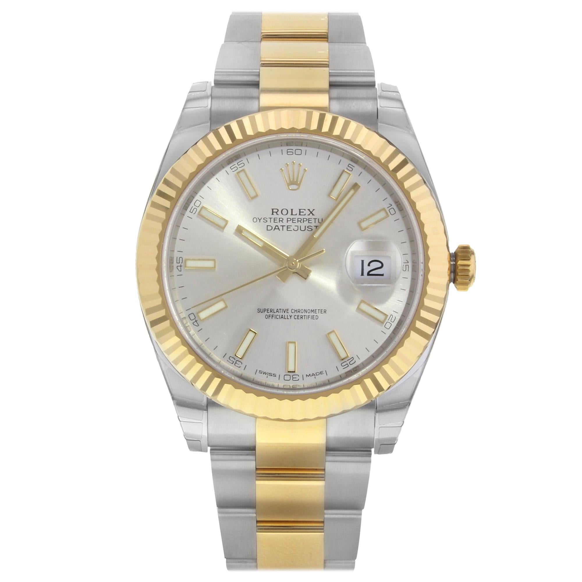 Rolex Datejust 41 Steel 18 Karat Yellow Gold Silver Dial Men's Watch 126333