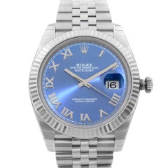Rolex Datejust 41 Steel 18k Gold Bezel Jubilee Blue Roman Dial Mens Watch 126334
