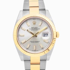 Rolex Datejust 41 Steel 18k Gold Silver Index Dial Automatic Mens Watch 126333