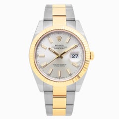 Rolex Datejust 41 Steel 18K Gold Silver Index Dial Automatic Mens Watch 126333