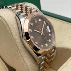 Rolex Datejust 41 Steel 18K Rose Gold Chocolate Diamond Dial Men Watch 126301