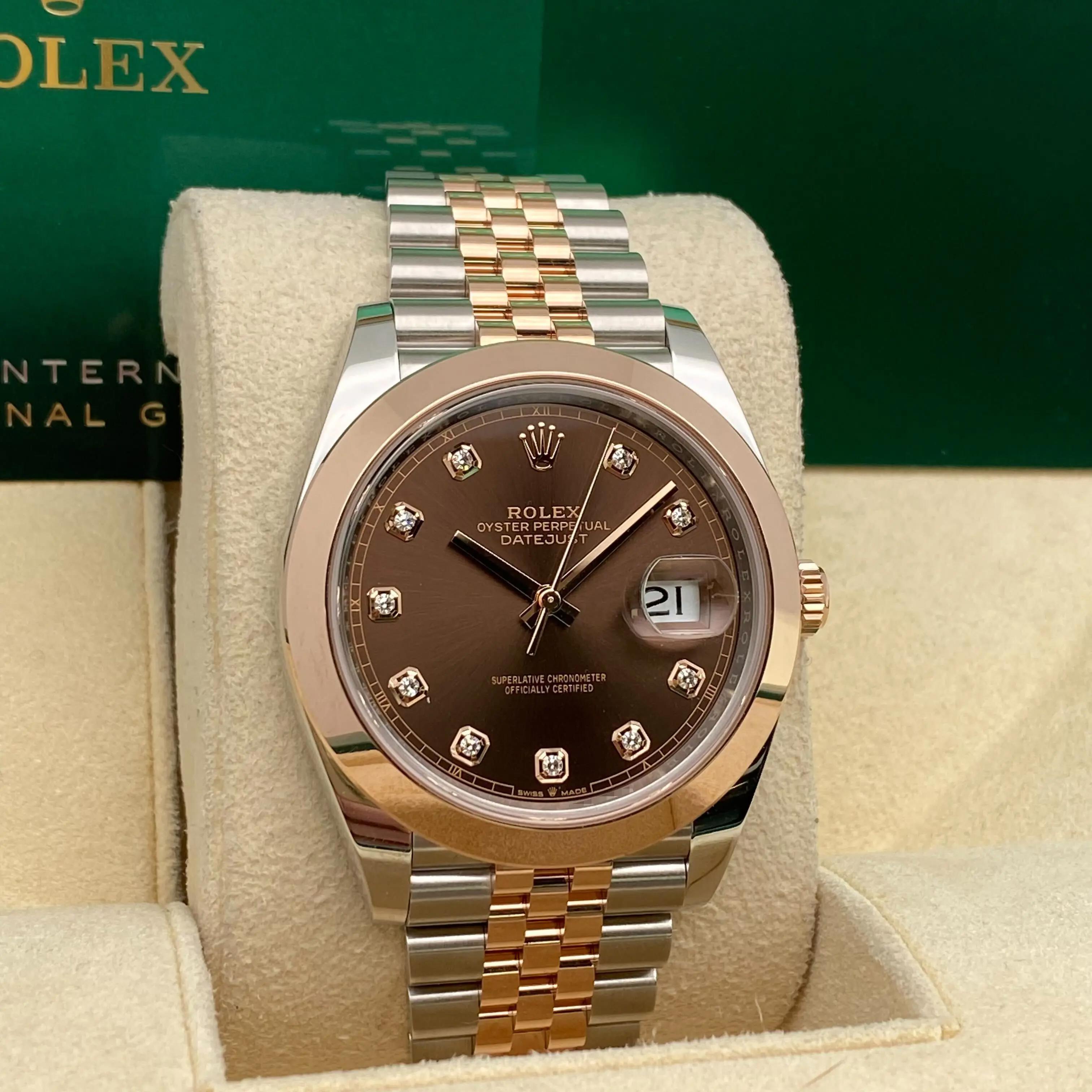 Rolex Datejust 41 Orologio da uomo in acciaio, oro rosa 18 carati, quadrante cioccolato e diamanti 126301 In condizioni Nuovo in vendita a New York, NY