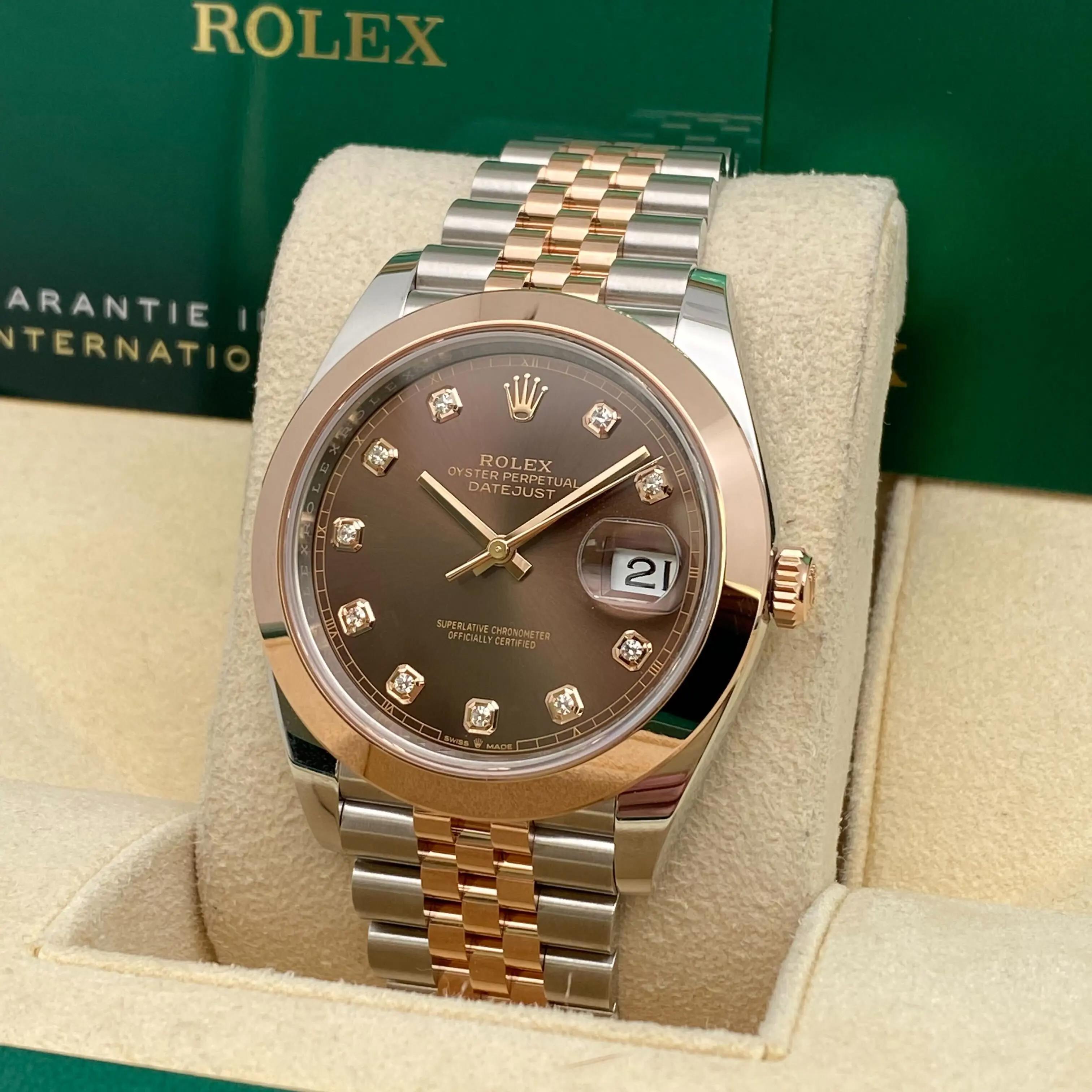 Uomo Rolex Datejust 41 Orologio da uomo in acciaio, oro rosa 18 carati, quadrante cioccolato e diamanti 126301 in vendita