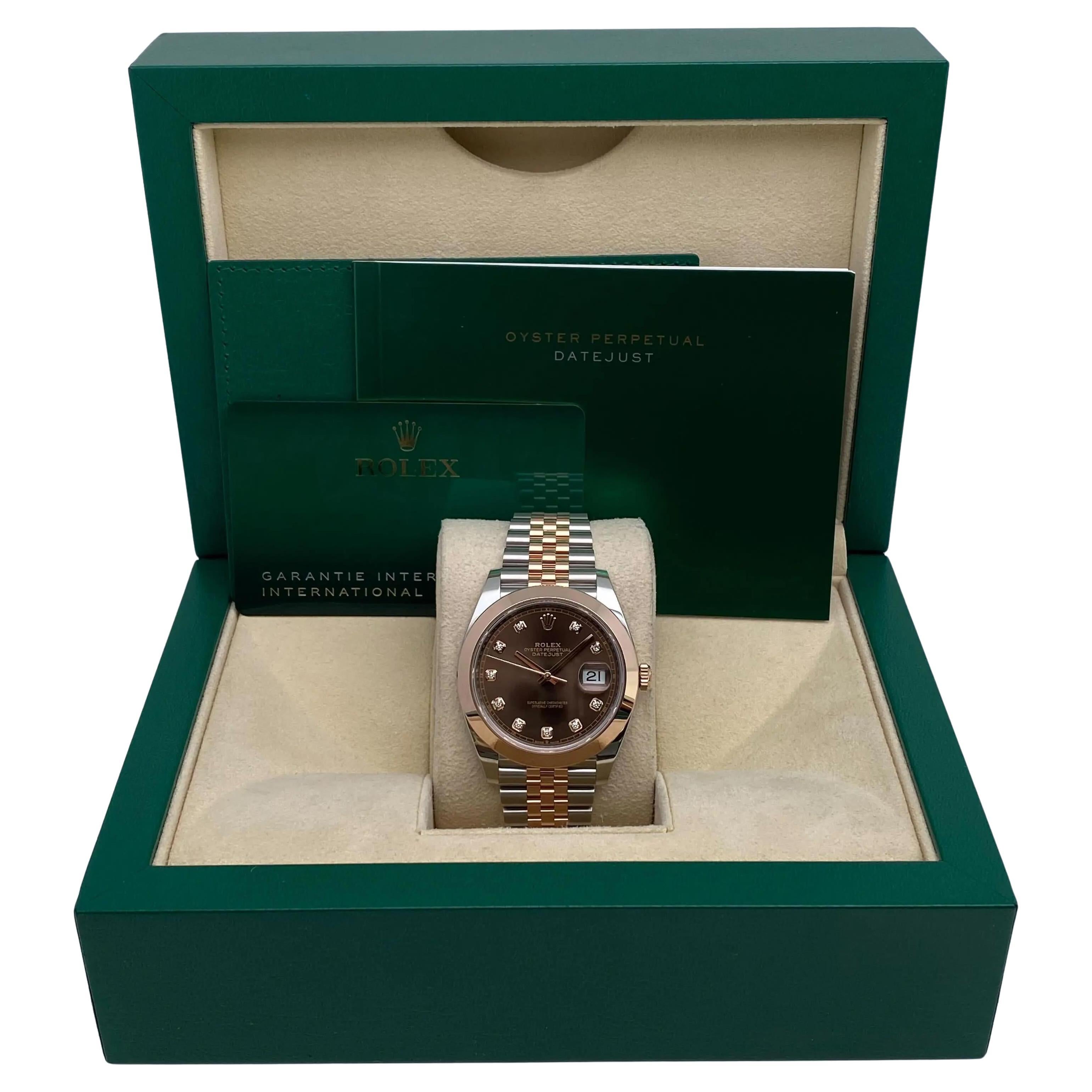 Rolex Datejust 41 Orologio da uomo in acciaio, oro rosa 18 carati, quadrante cioccolato e diamanti 126301