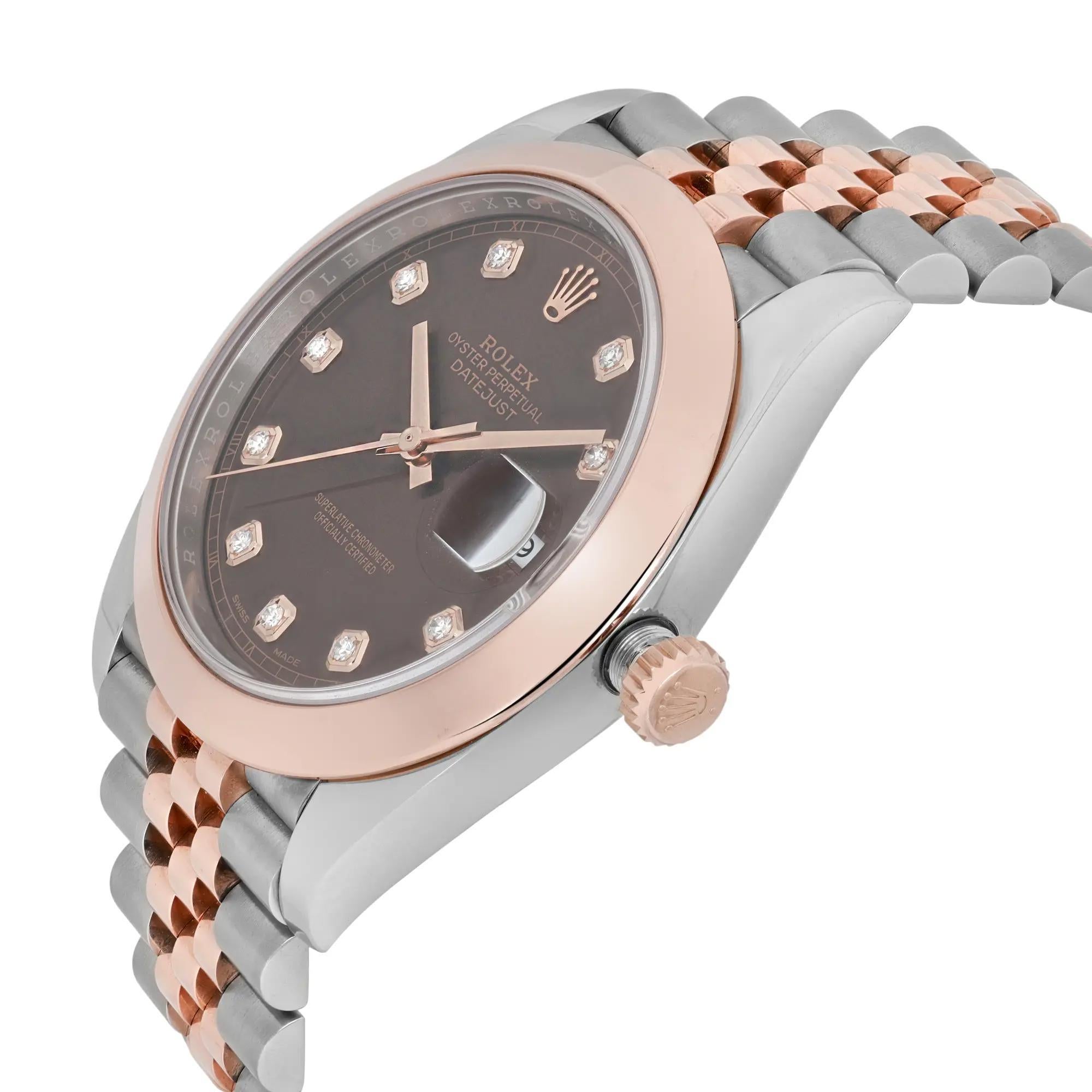 Rolex Datejust 41 Acero 18K Oro rosa Esfera de diamantes Chocolate Reloj de caballero 126301 en Excelente estado para la venta en New York, NY
