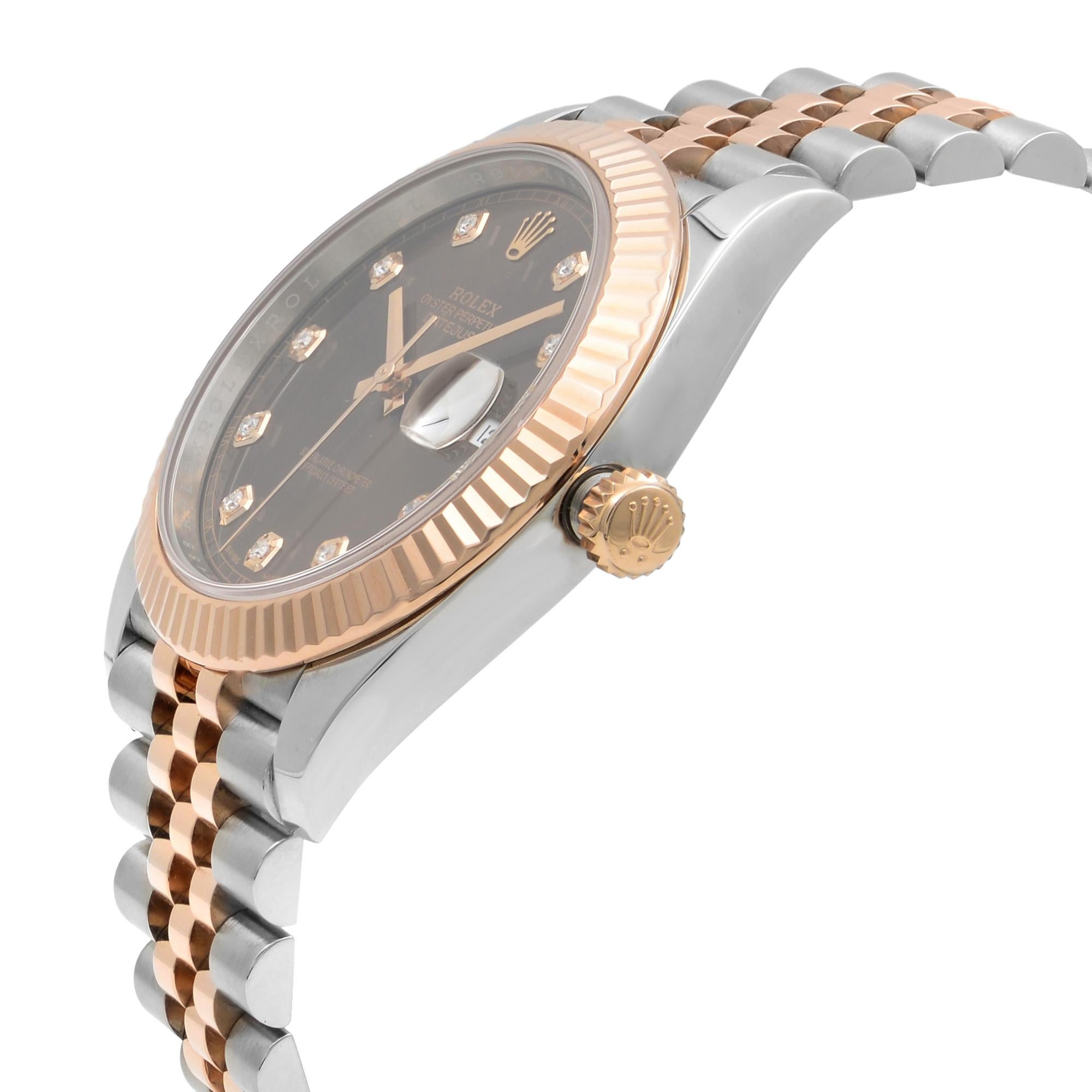Rolex Datejust 41 Stahl 18K Rose Gold Schokolade Diamant-Zifferblatt Herrenuhr 126331 im Zustand „Neu“ im Angebot in New York, NY