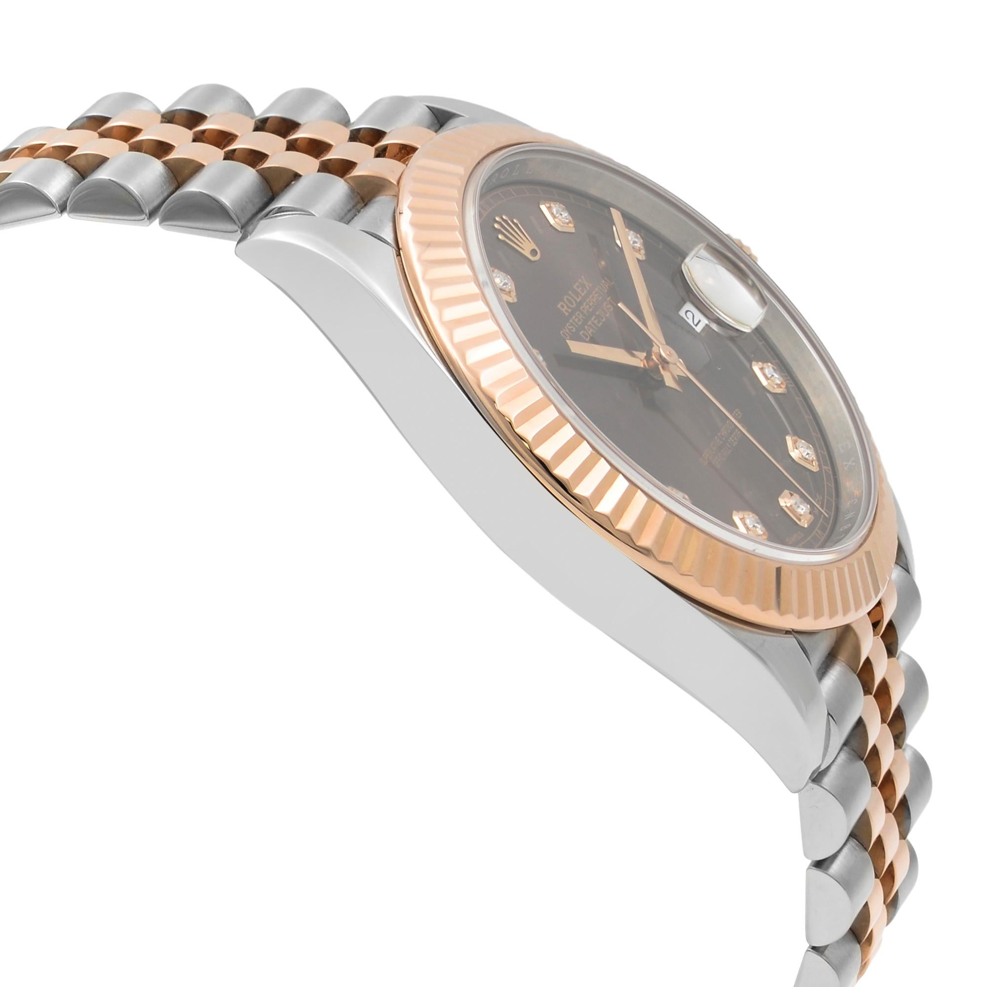 Rolex Datejust 41 Stahl 18K Rose Gold Schokolade Diamant-Zifferblatt Herrenuhr 126331 im Angebot 1
