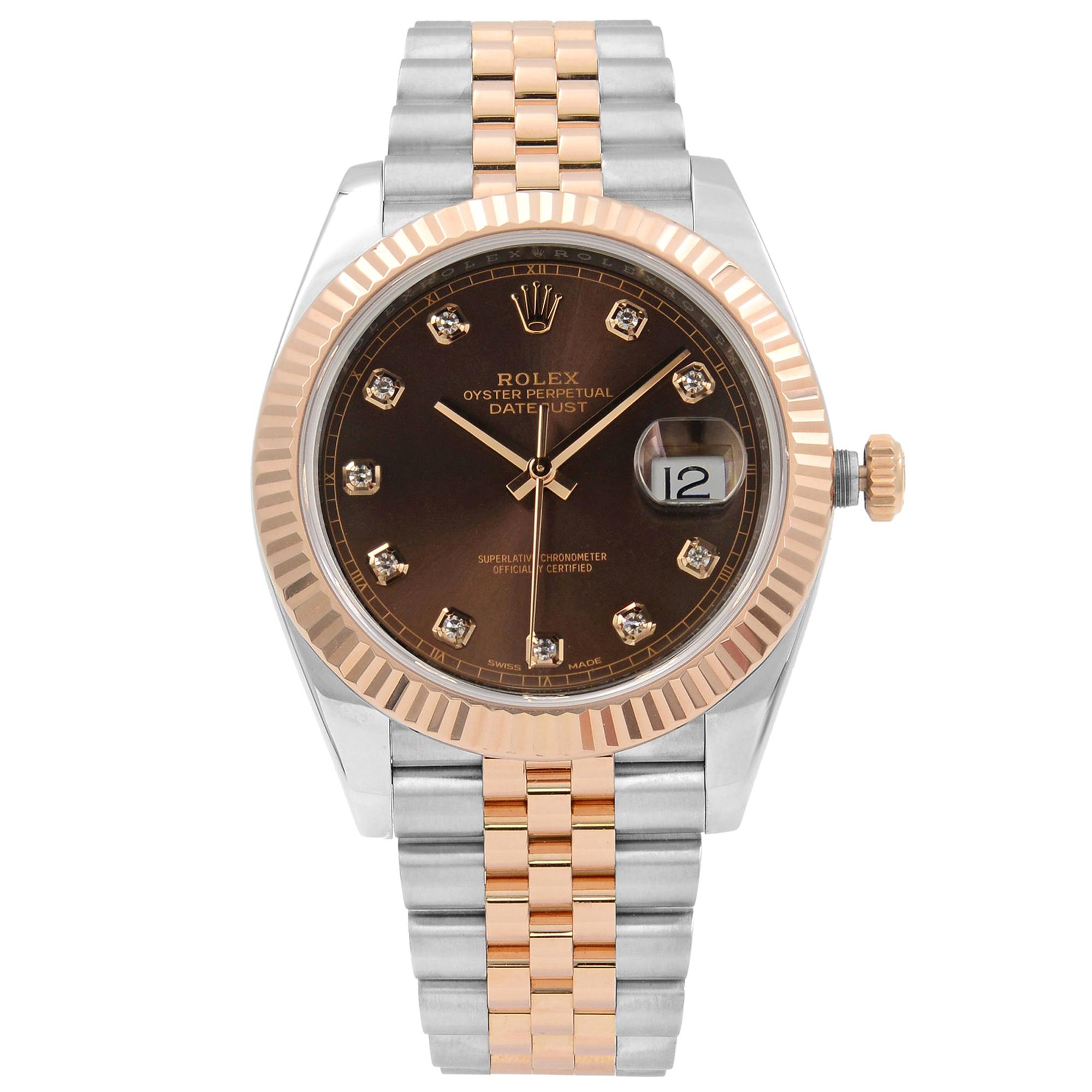 Rolex Datejust 41 Steel 18K Rose Gold Chocolate Diamond Dial Men’s Watch 126331