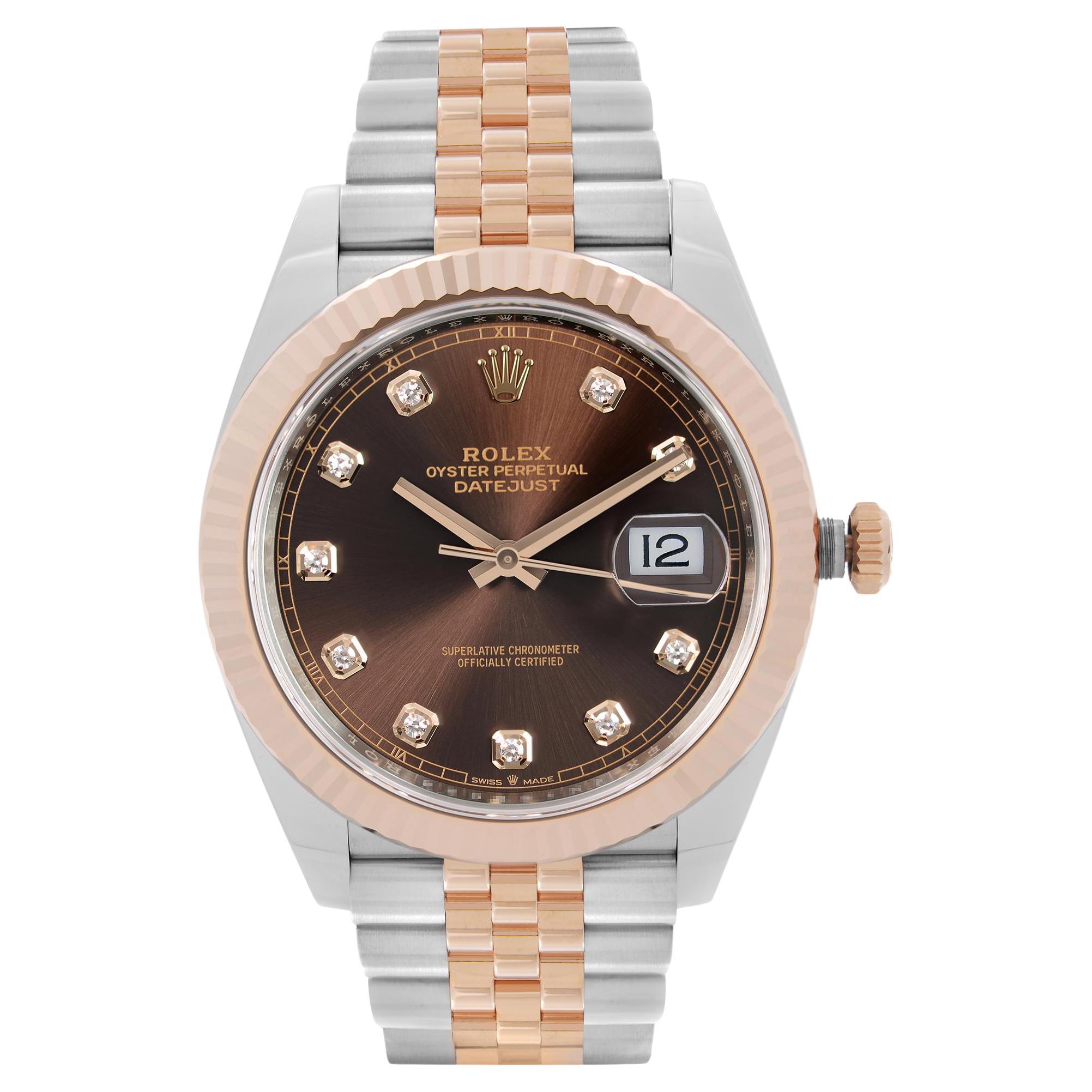 Rolex Montre Datejust 41 en acier, or rose 18 carats, cadran chocolat et diamants pour hommes 126331