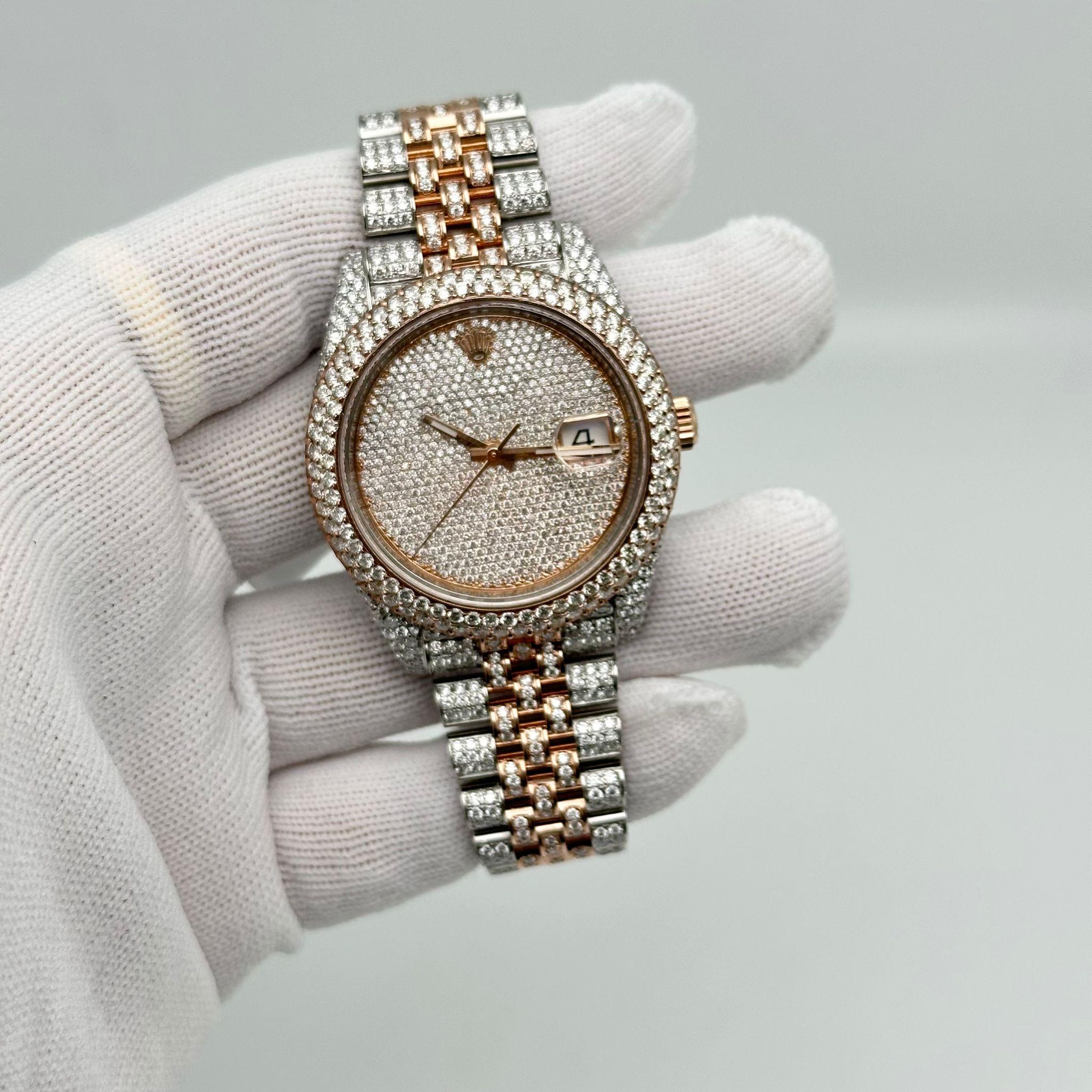 Rolex Datejust 41 Steel 18K Rose Gold Custom Fully Iced Out Jubilee Watch 126301 For Sale 4