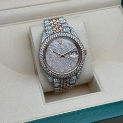 Rolex Datejust 41 Steel 18K Rose Gold Custom Fully Iced Out Jubilee Watch 126301