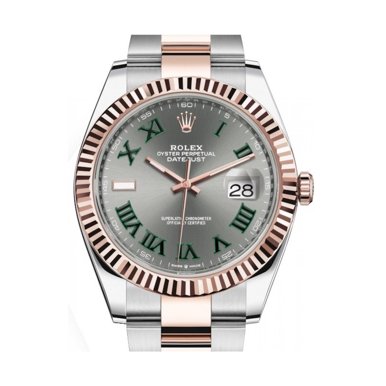 This brand new Rolex Datejust 41 126331 is a beautiful men's timepiece that is powered by mechanical (automatic) movement which is cased in a stainless steel case. It has a round shape face, date indicator dial and has hand roman numerals style