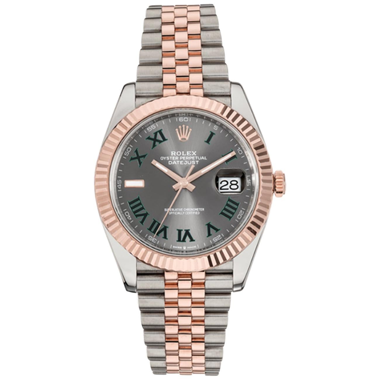 Rolex Datejust 41 Steel 18K Rose Gold Wimbledon Roman Dial Men's Watch 126331