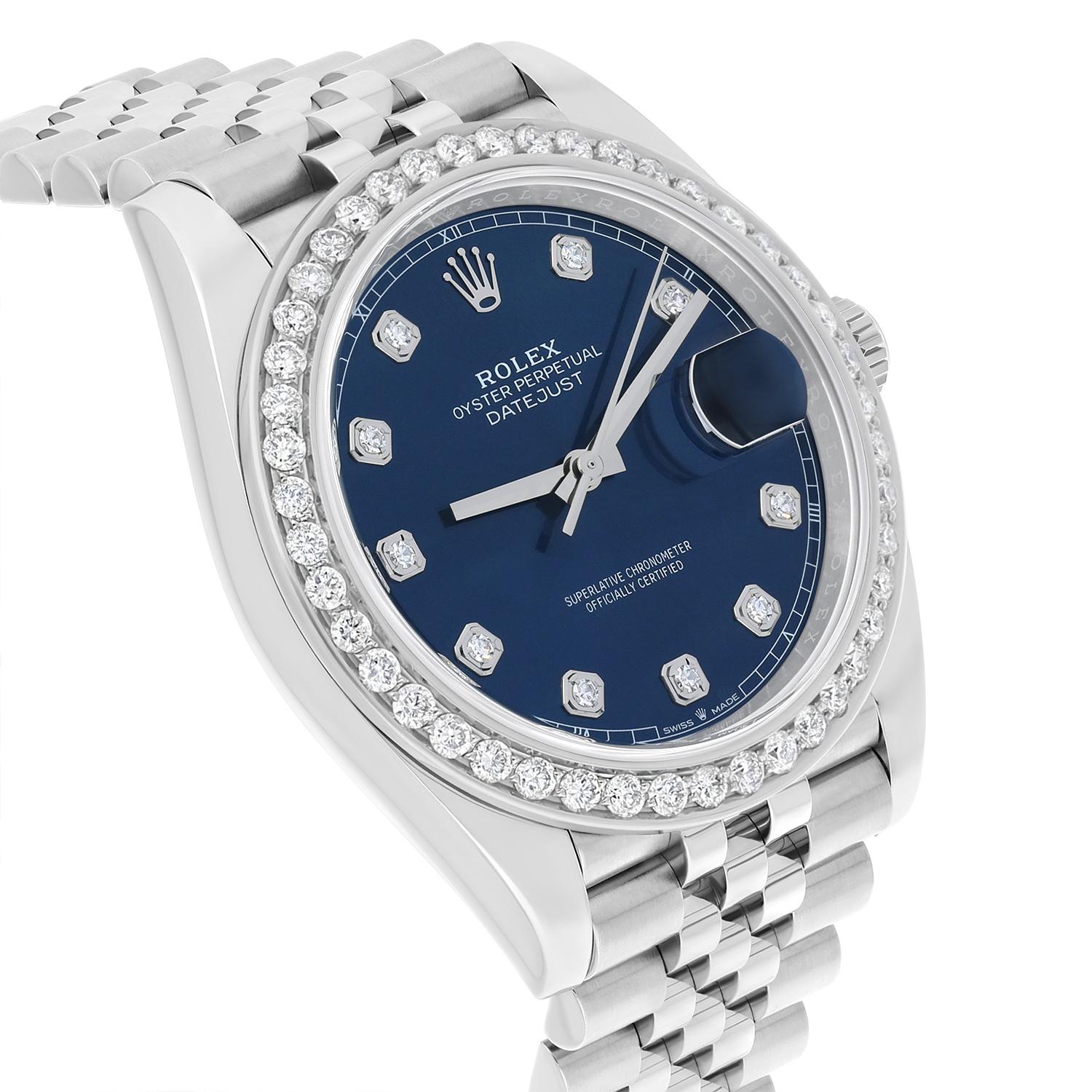 Rolex Datejust 41 Steel & 18k WG Blue Diamond Dial Diamond Bezel 126334 In New Condition For Sale In New York, NY