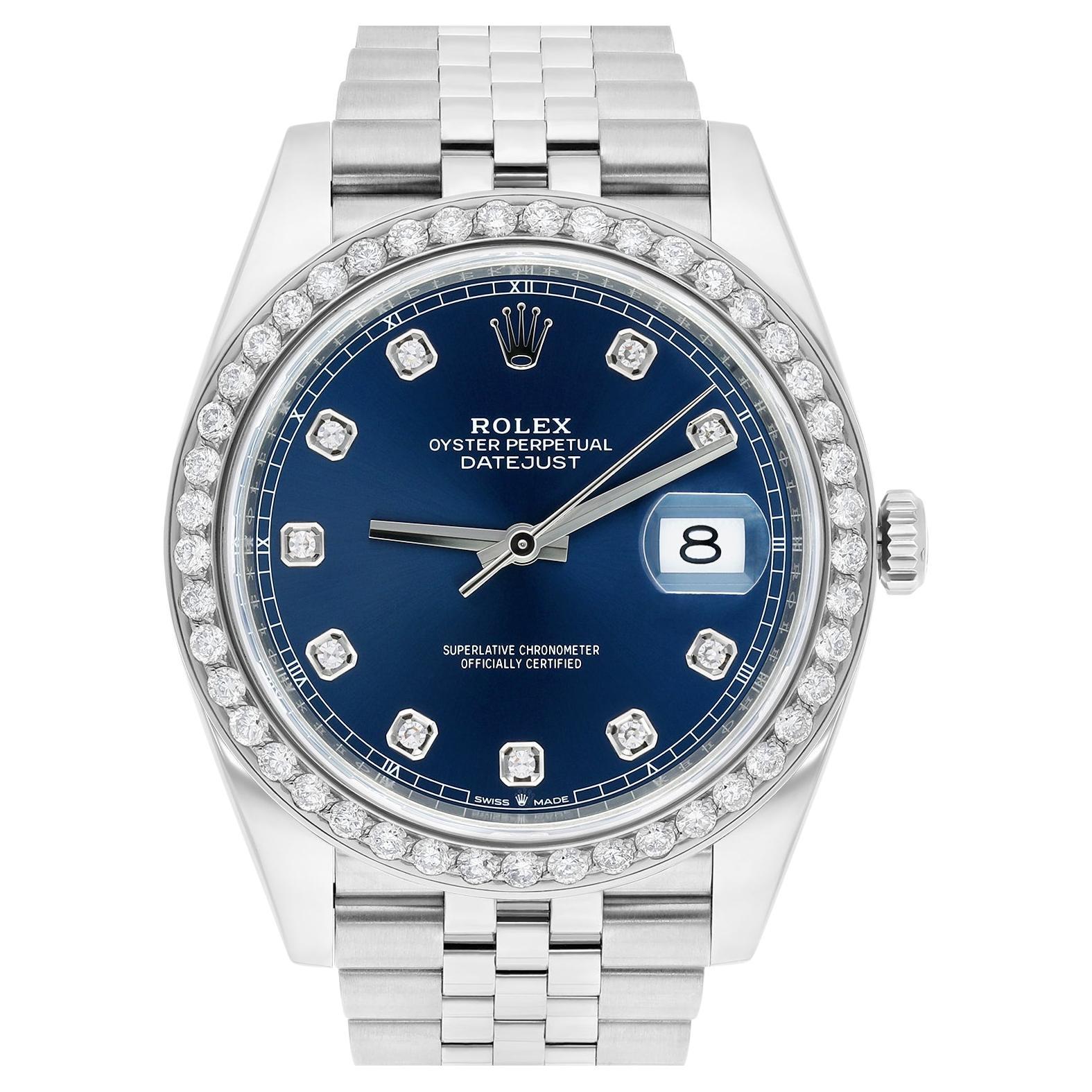 Rolex Datejust 41 Steel & 18k WG Blue Diamond Dial Diamond Bezel 126334 For Sale