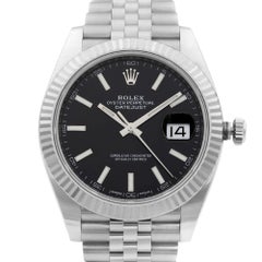 Rolex Datejust 41 Steel 18K White Gold Black Dial Jubilee Men Watch 126334