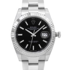 Rolex Datejust 41 Steel & 18K White Gold Black Index Dial Mens Watch 126334