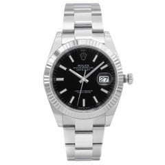 Rolex Datejust 41 Steel & 18K White Gold Black Index Dial Mens Watch 126334