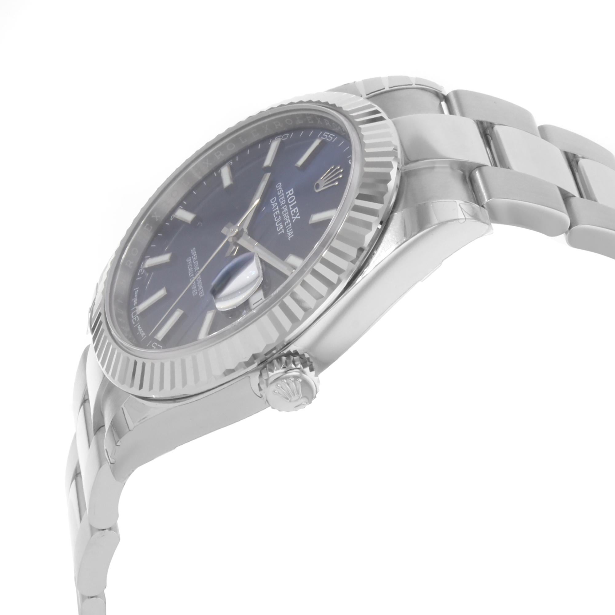 Rolex Datejust 41 Steel 18K White Gold Blue Dial Automatic Mens Watch 126334blio In New Condition In New York, NY