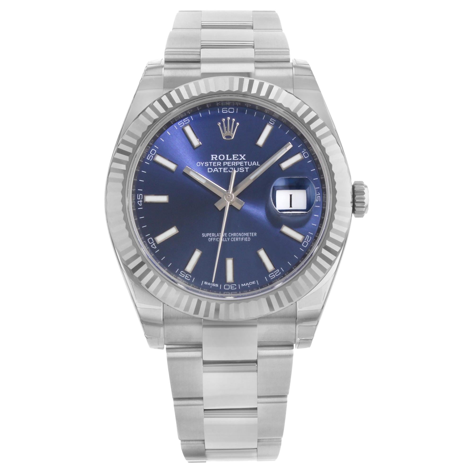 Rolex Datejust 41 Steel 18K White Gold Blue Dial Automatic Mens Watch 126334blio