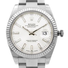 Rolex Datejust 41 Steel 18K White Gold Silver Sticks Mens Dial Watch 126334SIO