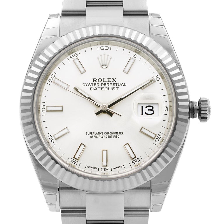 Rolex Datejust 41 Steel 18K White Gold Silver Sticks Mens Dial Watch  126334SIO For Sale at 1stDibs | rolex datejust 36 stores, rolex types,  datejust 41 3235