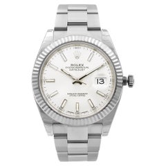 Rolex Datejust 41 Steel 18K White Gold Silver Sticks Mens Dial Watch 126334SIO