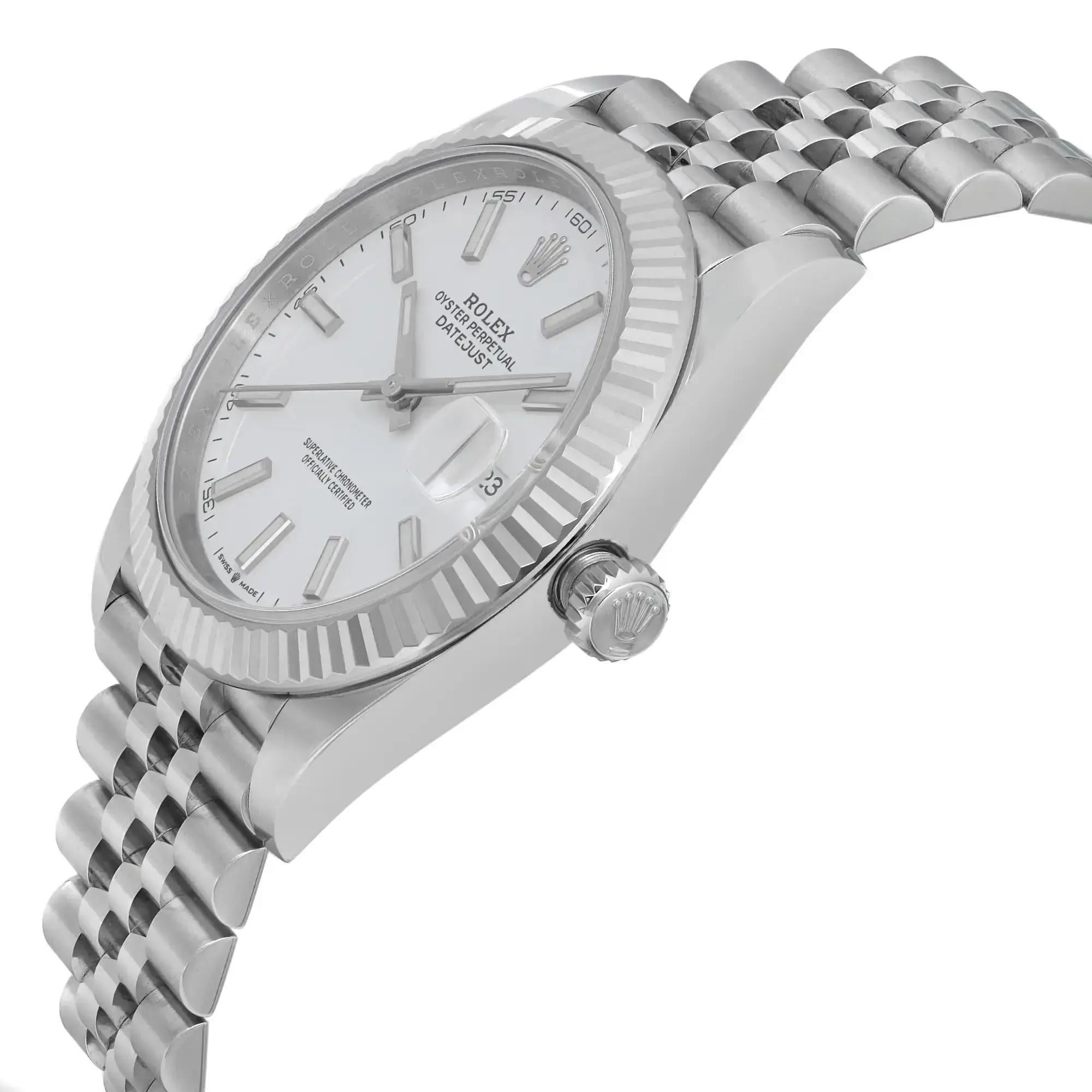 Rolex Datejust 41 Steel 18K White Gold White Dial Automatic Mens Watch 126334 In Excellent Condition For Sale In New York, NY