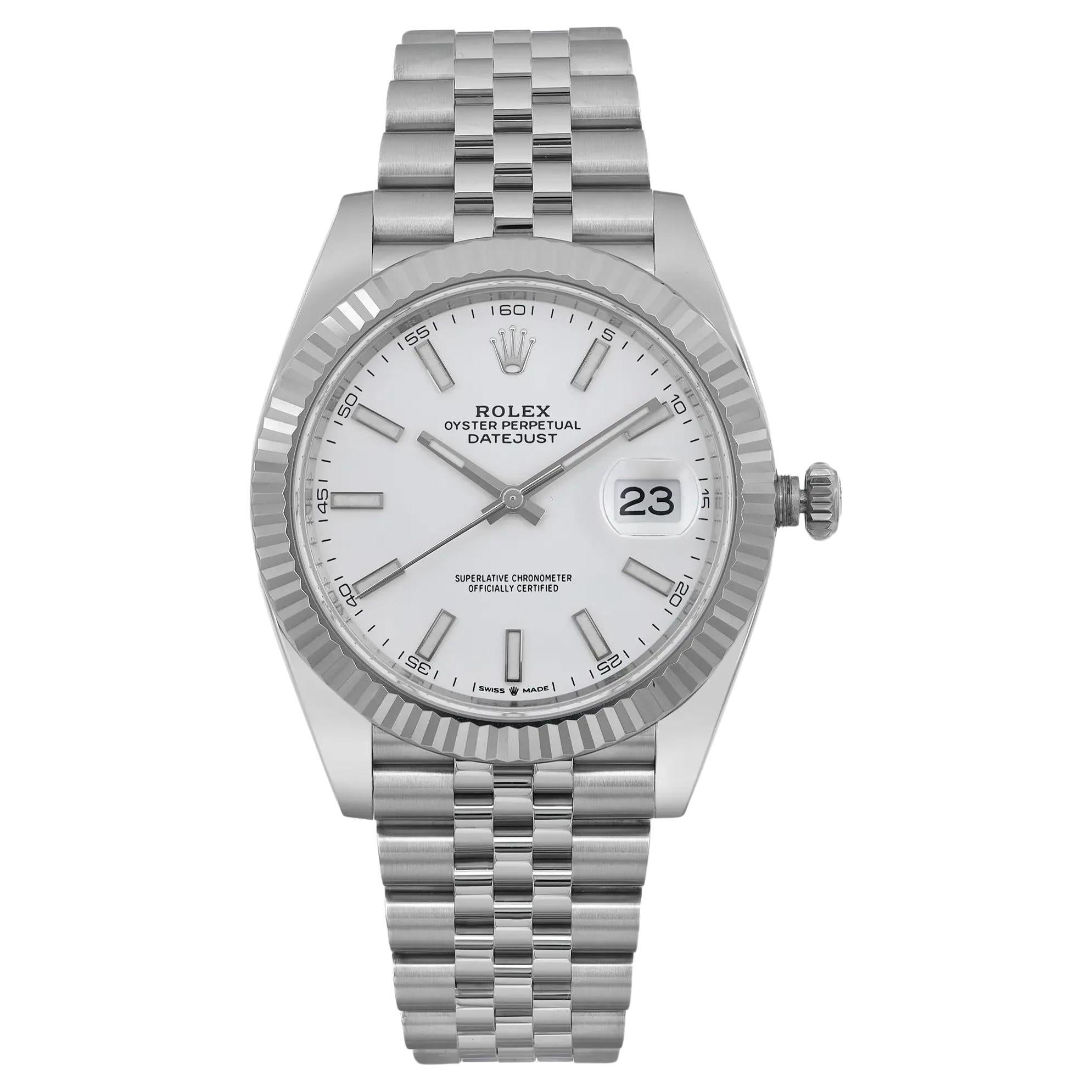 Rolex, montre automatique Datejust 41 en acier, or blanc 18 carats avec cadran blanc, pour hommes 126334