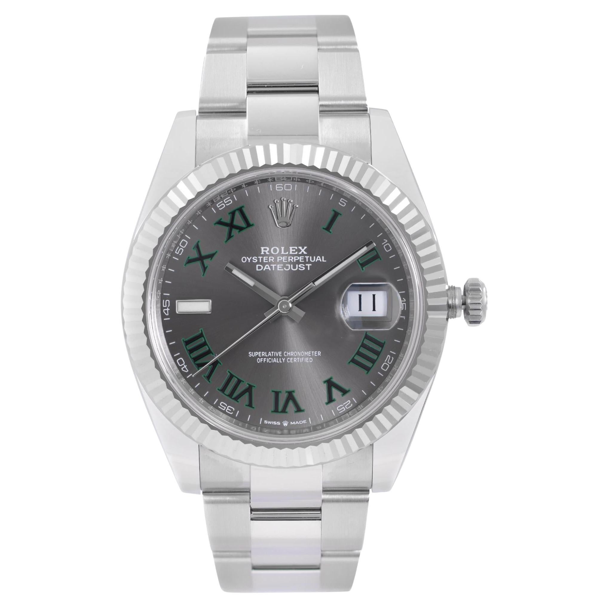 Rolex Datejust 41 Steel 18k White Gold Wimbledon Dial Automatic Men Watch 126334 For Sale