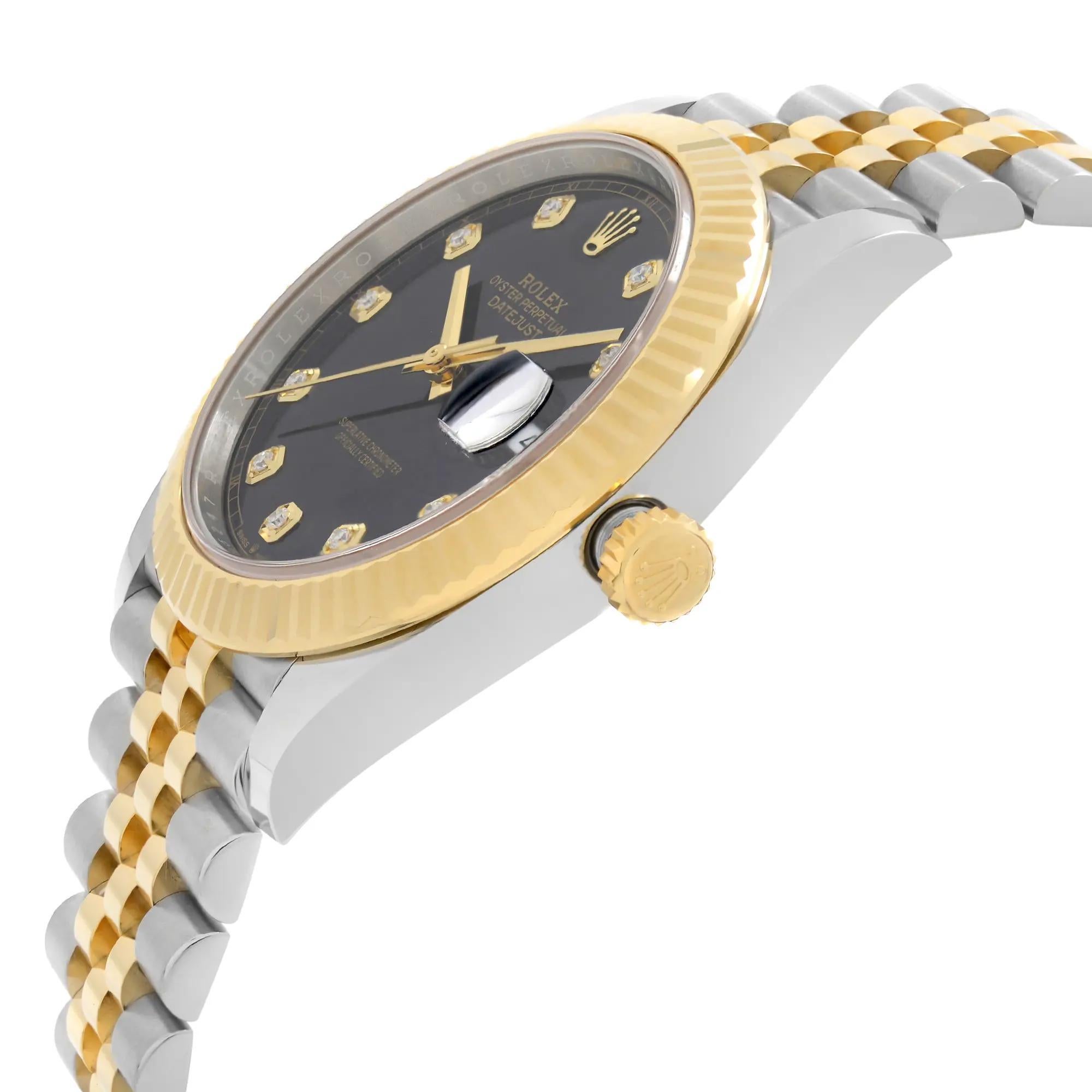 Rolex Datejust 41 Steel 18K Yellow Gold Black Diamond Dial Men’s Watch 126333 For Sale 4