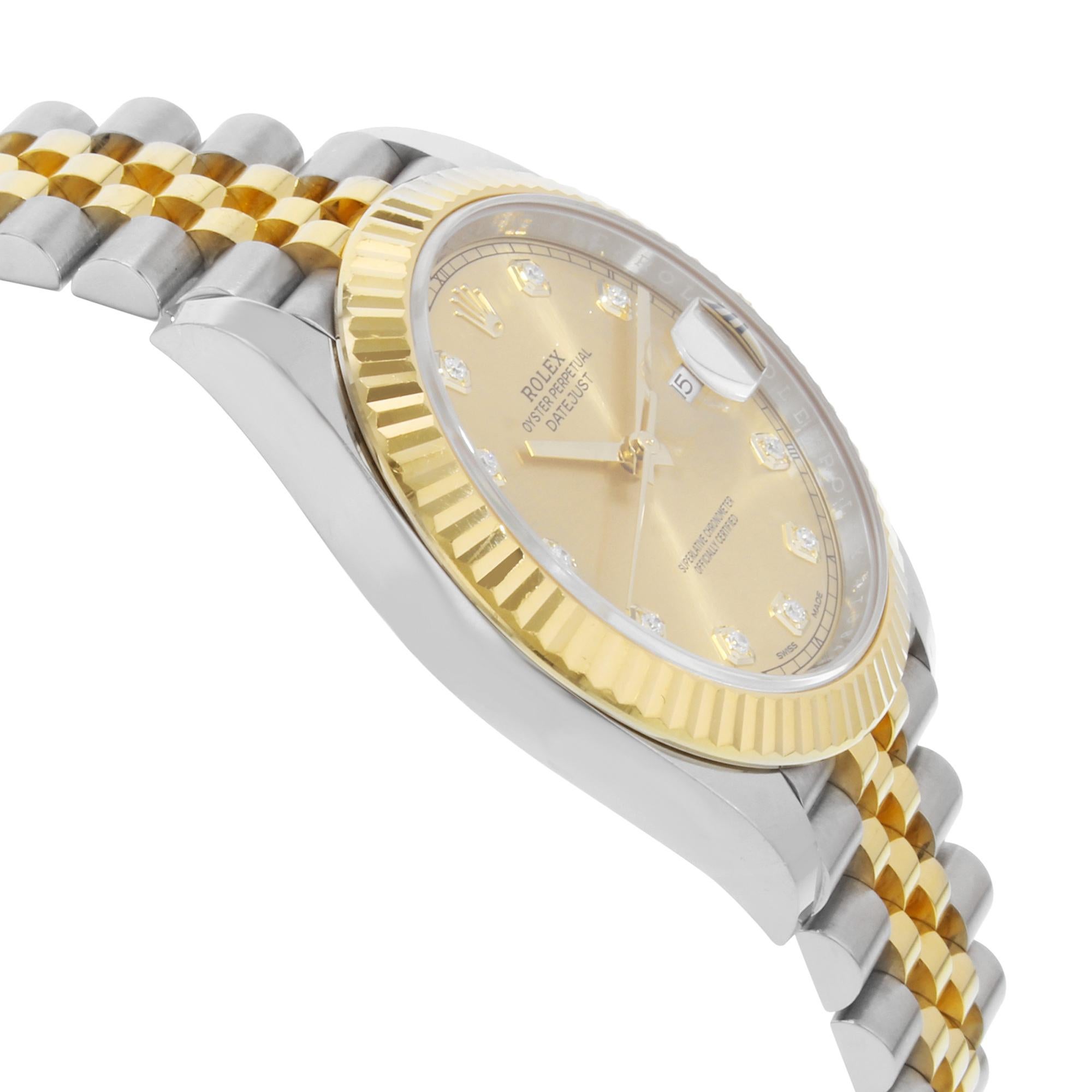 Rolex Datejust 41 Steel 18 Karat Gold Champagne Diamond Dial Men's Watch 126333 In New Condition In New York, NY