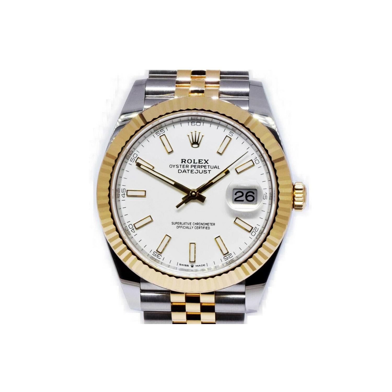 This brand new Rolex  126333 is a beautiful men's timepiece that is powered by mechanical (automatic) movement which is cased in a stainless steel case. It has a round shape face, date indicator dial and has hand sticks style markers. It is