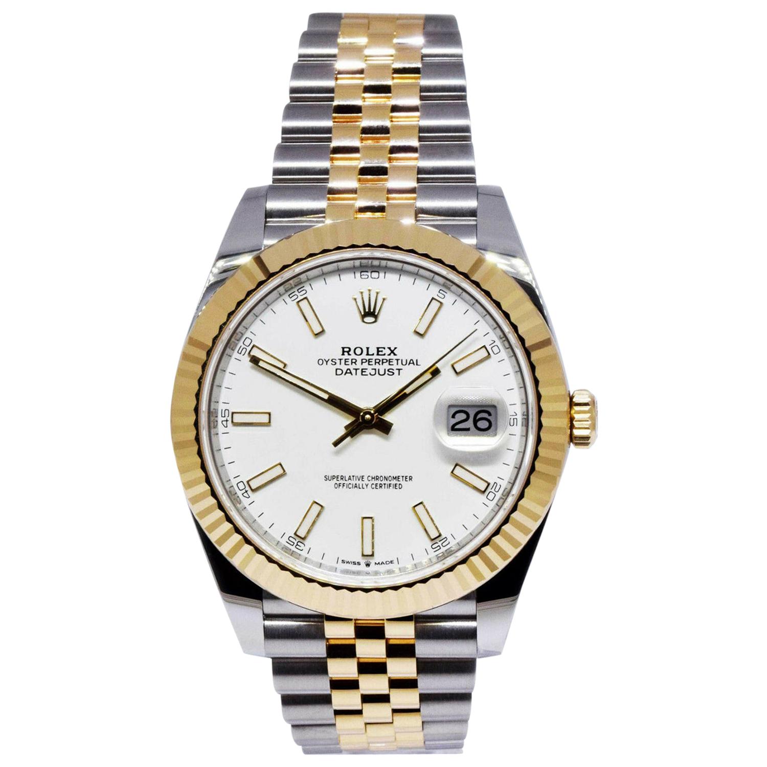 Rolex Datejust 41 Steel 18K Yellow Gold White Dial Jubilee Men's Watch 126333