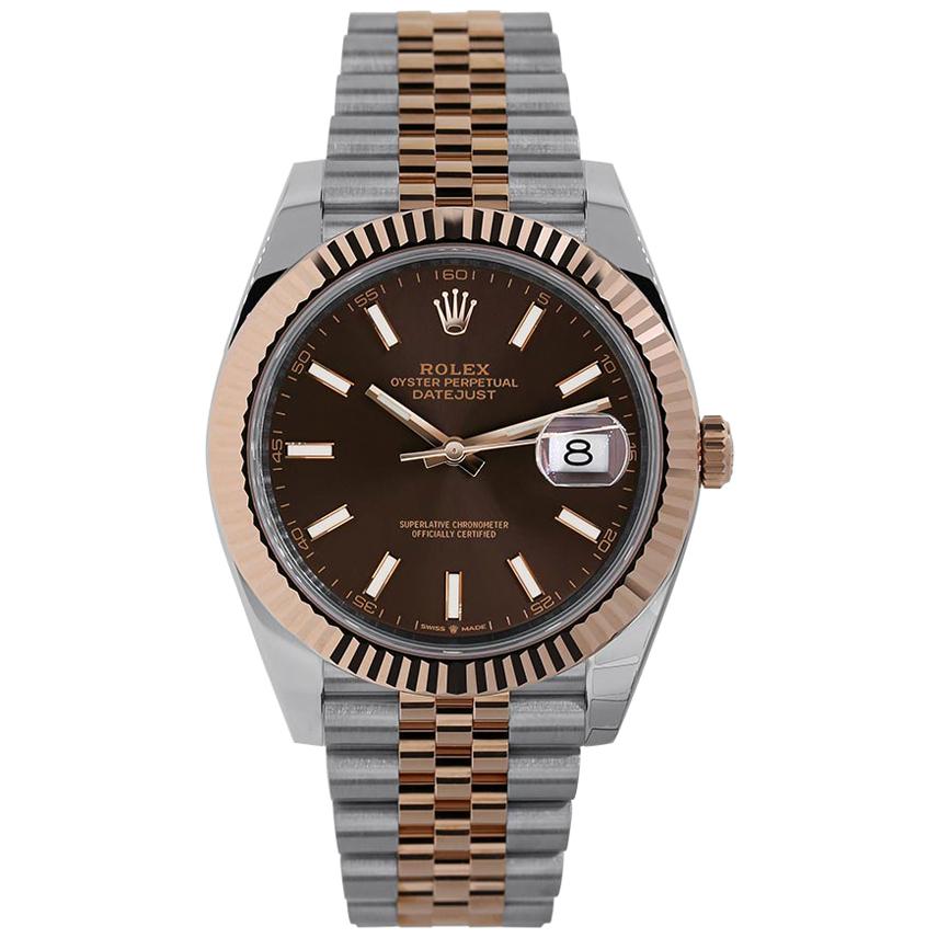 Rolex Datejust 41 Steel and Rose Gold Chocolate Index Dial Watch 126331