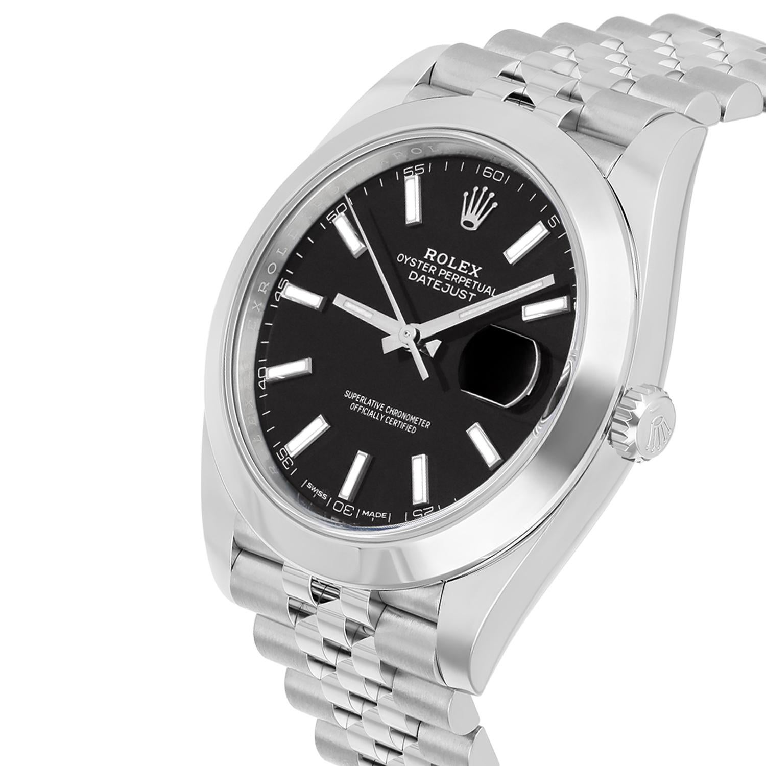 Moderne Rolex Datejust 41 Steel Black Index Dial Mens Watch Jubilee Band 126300 en vente