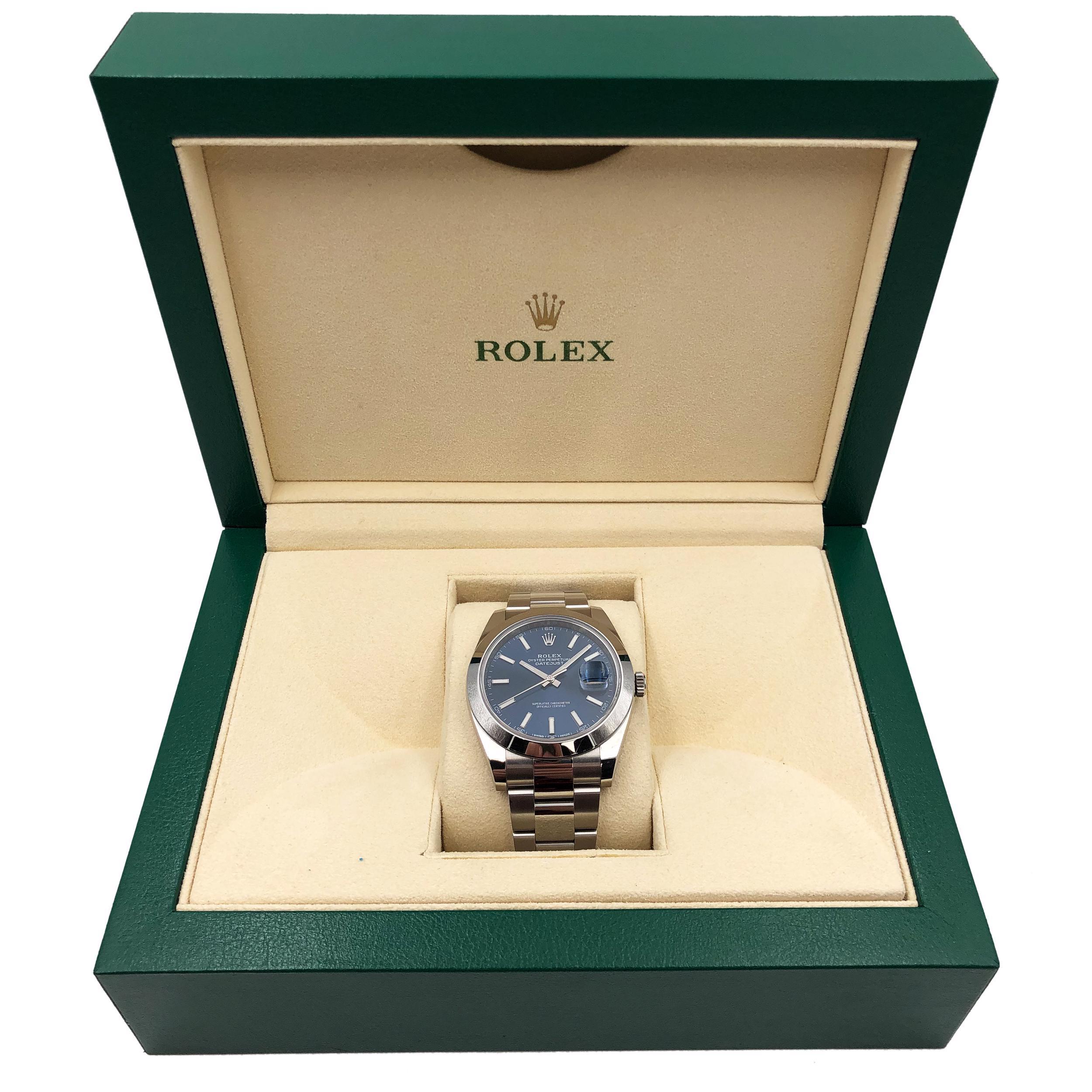 Men's Rolex Datejust 41 Steel Blue Dial Oyster Band Automatic Mens Watch 126300 For Sale