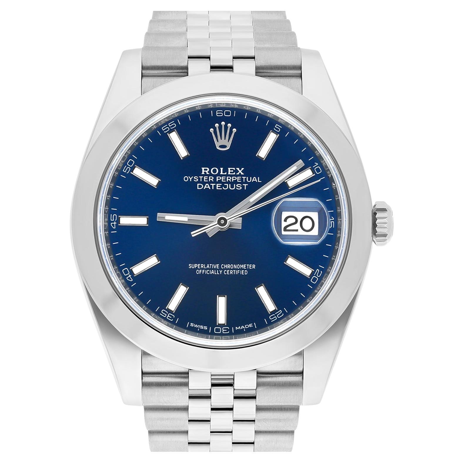 Rolex Montre Datejust 41 avec cadran bleu et index en acier pour hommes 126300