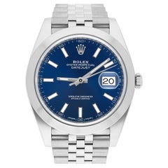 Rolex Montre Datejust 41 avec cadran bleu et index en acier pour hommes 126300